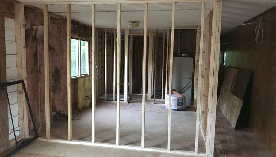 Interior framing during a home remodel